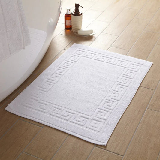 Luxury White Geometric Cotton Bath Mat