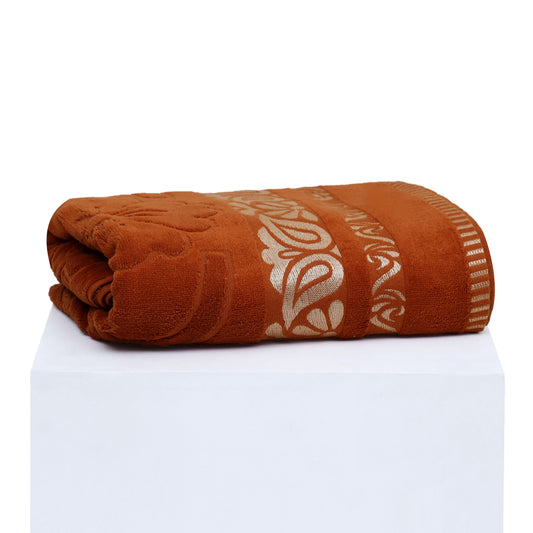 Luxurious Golden Velvet Touch Towel with Elegant Border – Pri Home Textile