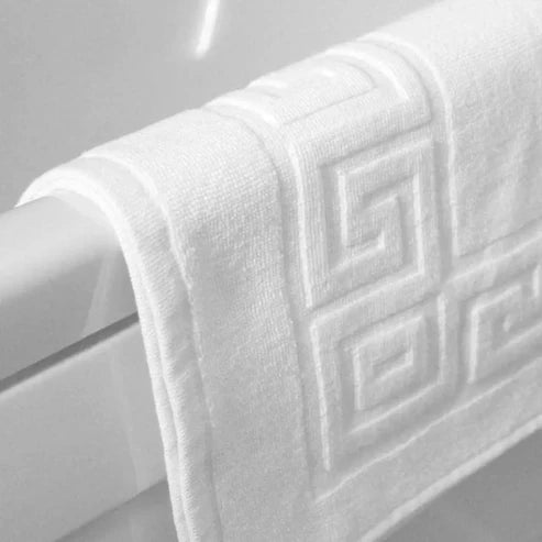 Luxury White Geometric Cotton Bath Mat